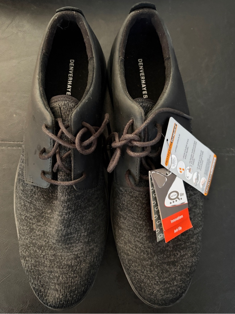Denver Hayes Men's Anti-Slip Black & Dark Gray Knit Lace-Up Oxfords